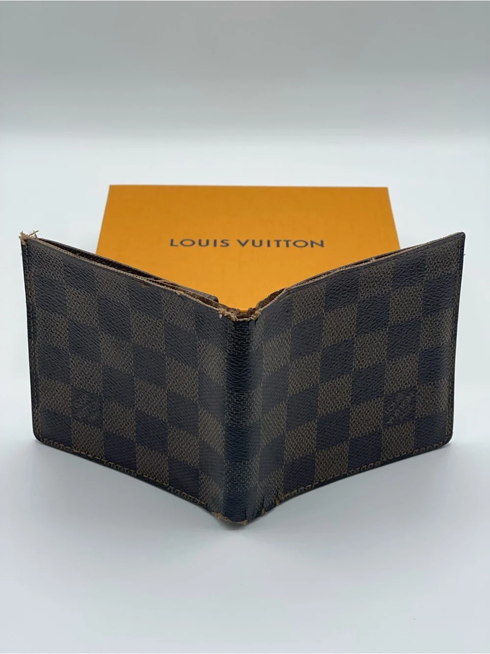 Louis Vuitton Damier Ebene Men’s Marco Bifold Wallet Hot Stamped Used LV